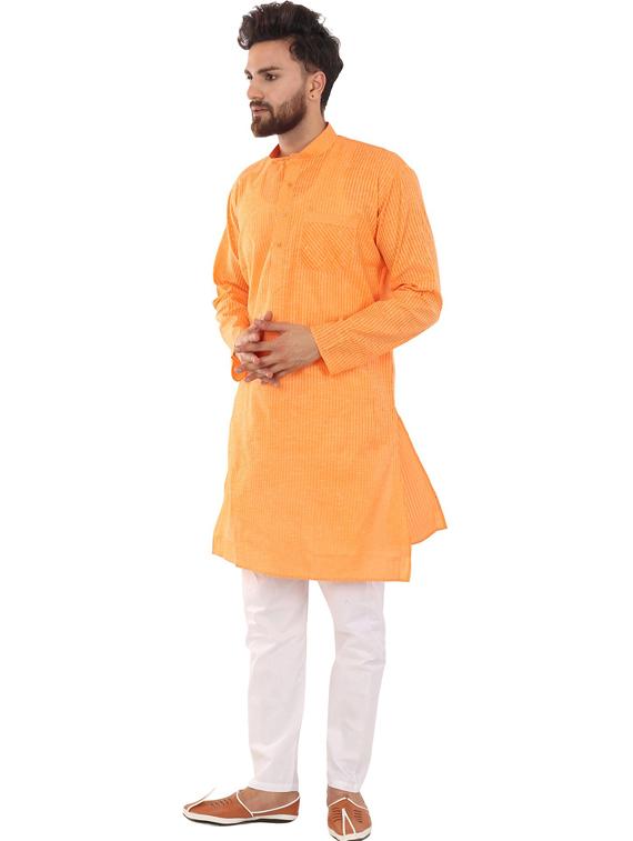 orange cotton blend kurta pyjama ethnic wear set - 20058548 - Standard Image - 1