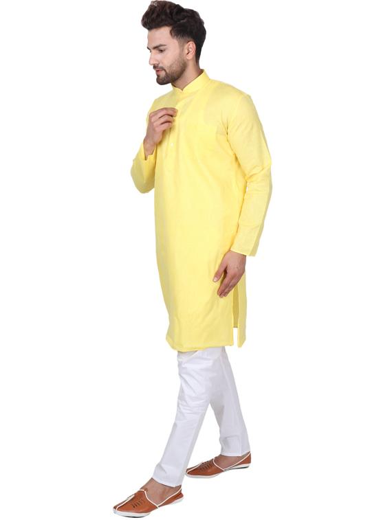 yellow cotton blend kurta pyjama ethnic wear set - 20058557 - Standard Image - 1