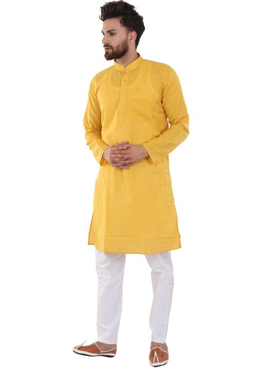 yellow silk blend kurta pyjama ethnic wear set - 20058564 -  Standard Image - 1