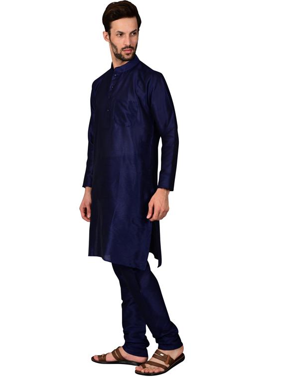 dark blue pure silk kurta pyjama ethnic wear set - 20058566 - Standard Image - 1
