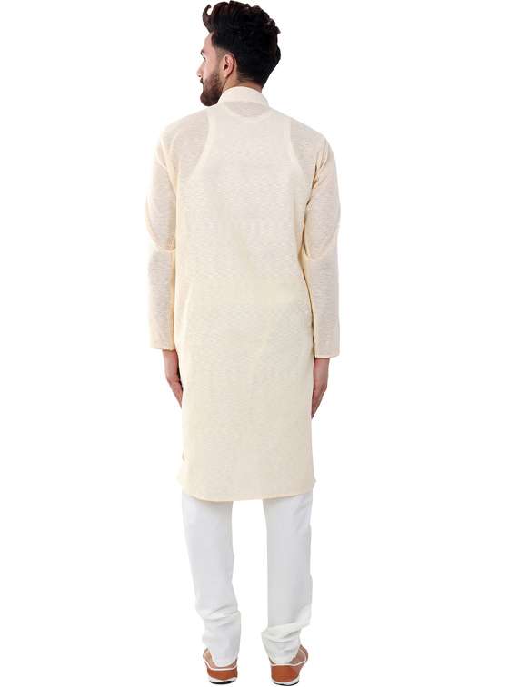 yellow cotton blend kurta pyjama ethnic wear set - 20058577 - Standard Image - 1