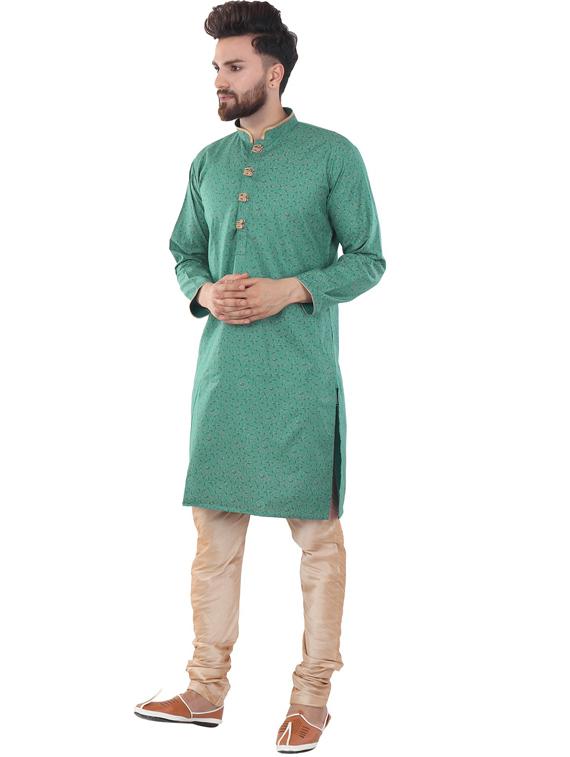green cotton blend kurta pyjama ethnic wear set - 20058601 - Standard Image - 1