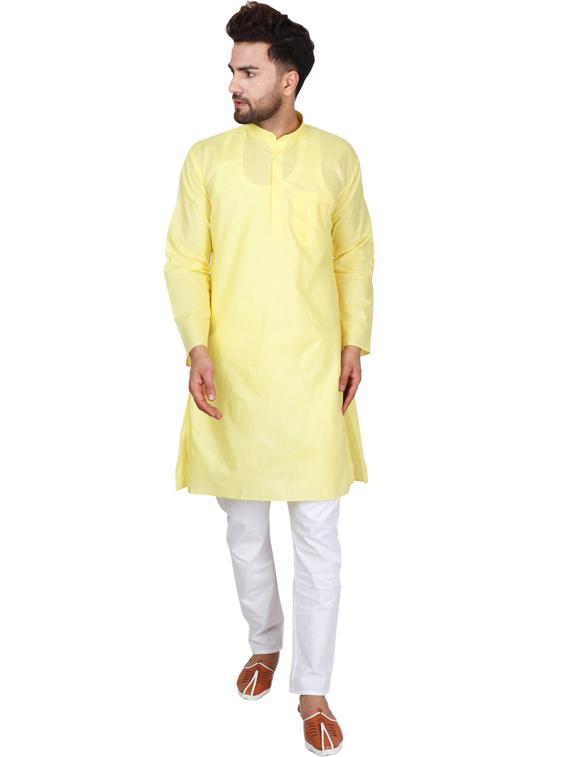 yellow cotton blend kurta pyjama ethnic wear set - 20058610 - Standard Image - 1