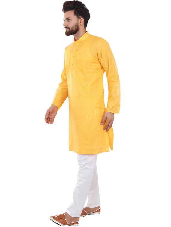 yellow cotton blend kurta pyjama ethnic wear set - 20058614 - Standard Image - 1