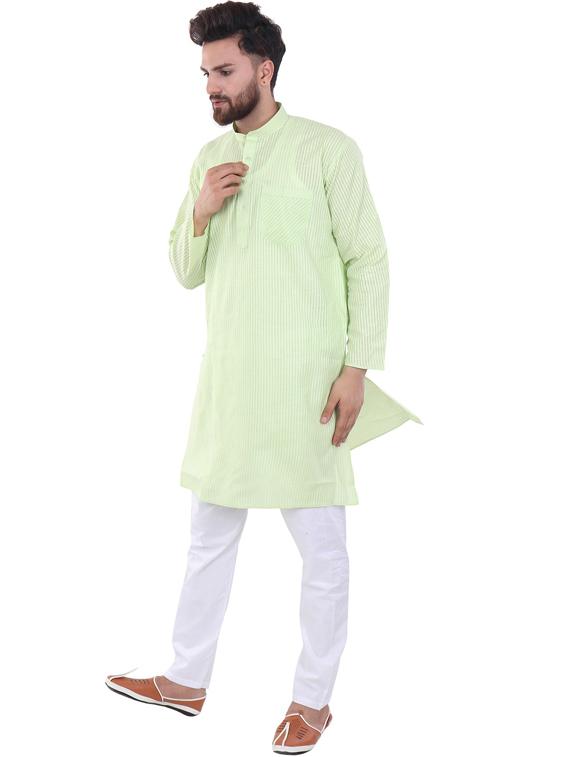 green cotton blend kurta pyjama ethnic wear set - 20058615 - Standard Image - 1