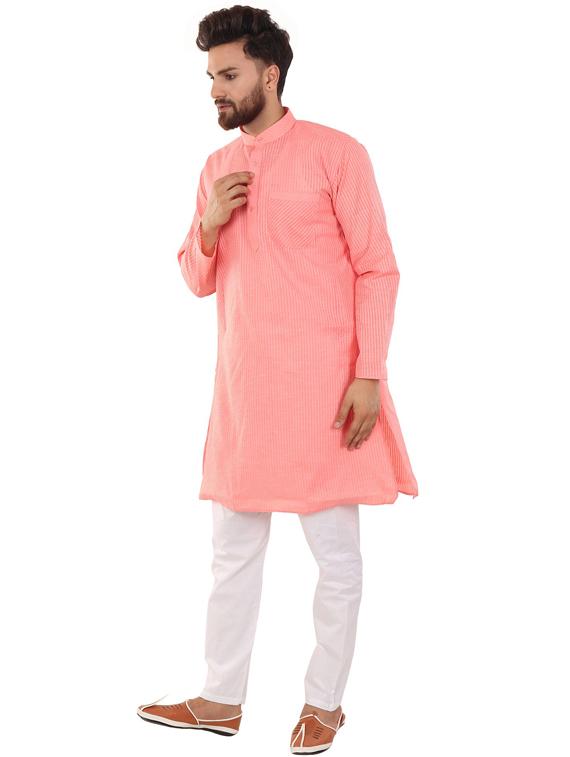 pink cotton blend kurta pyjama ethnic wear set - 20058616 - Standard Image - 1