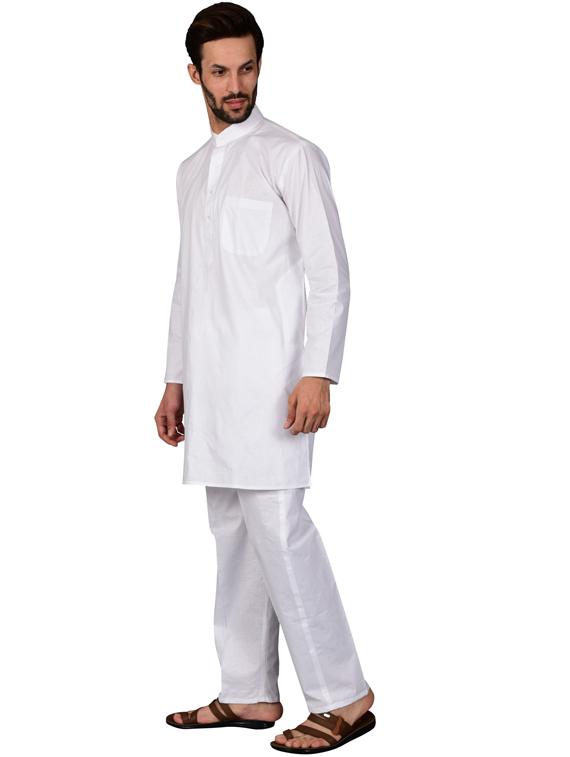 white cotton blend kurta pyjama ethnic wear set - 20058643 - Standard Image - 1