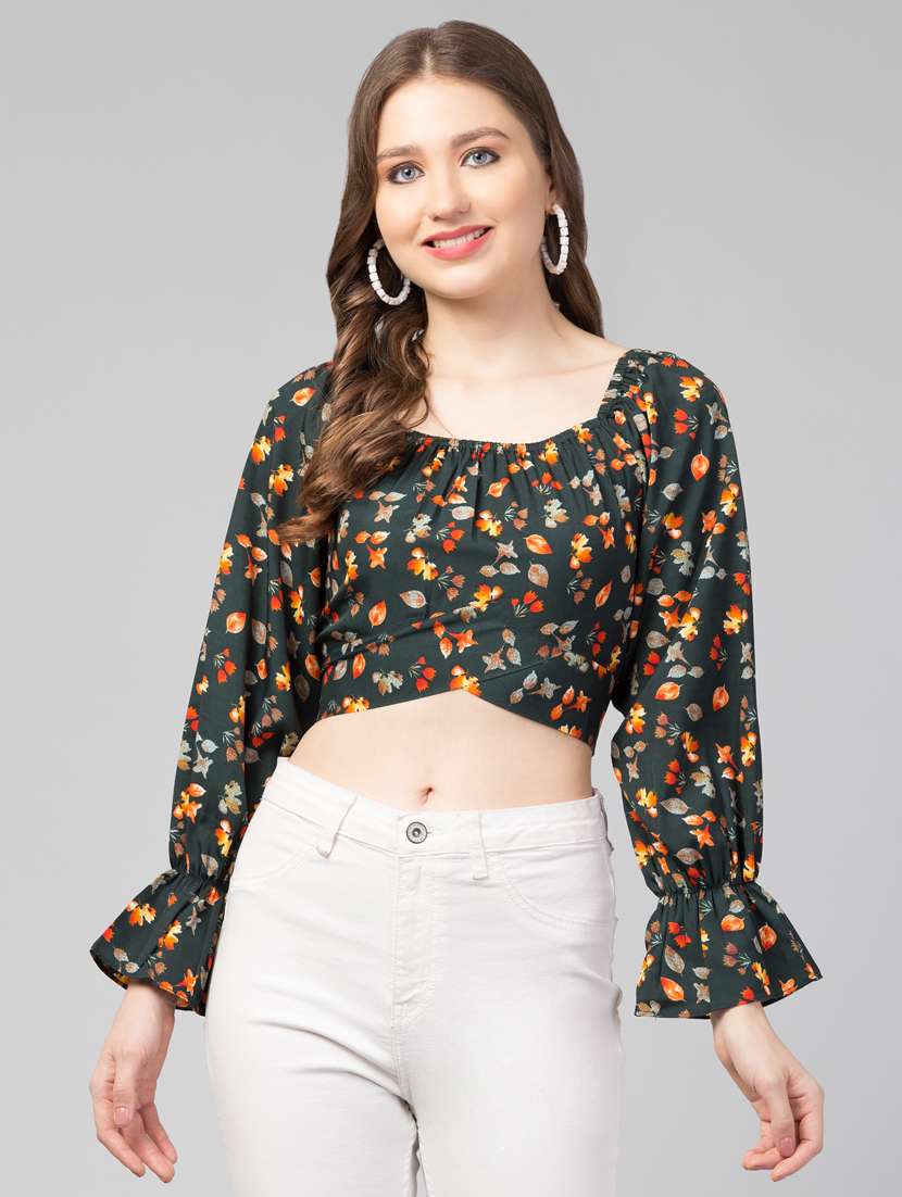 women's crop round neck top