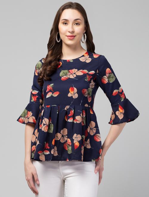 women round neck floral printed peplum top - 20059083 -  Standard Image - 0