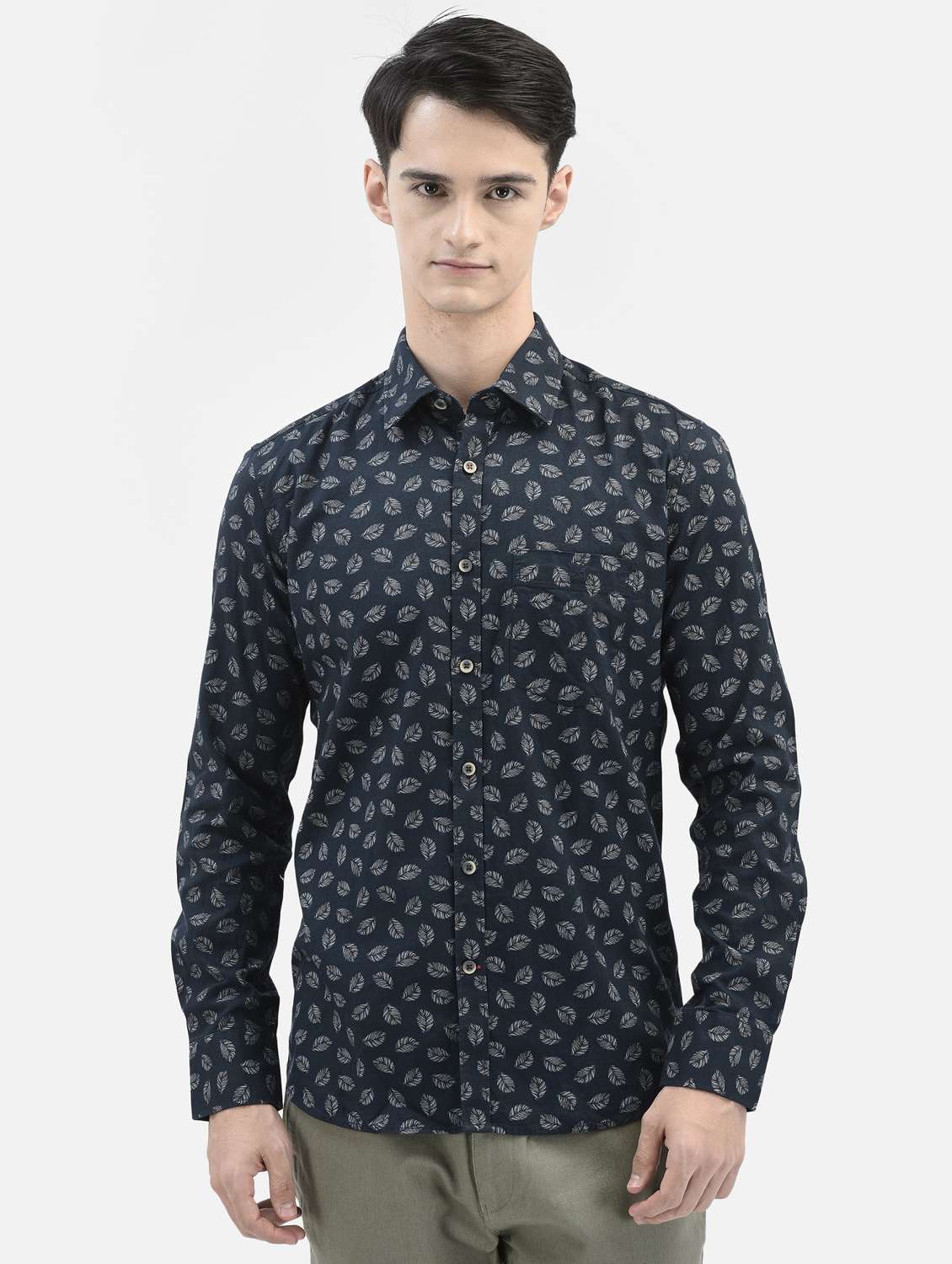 mens leaf print casual shirt