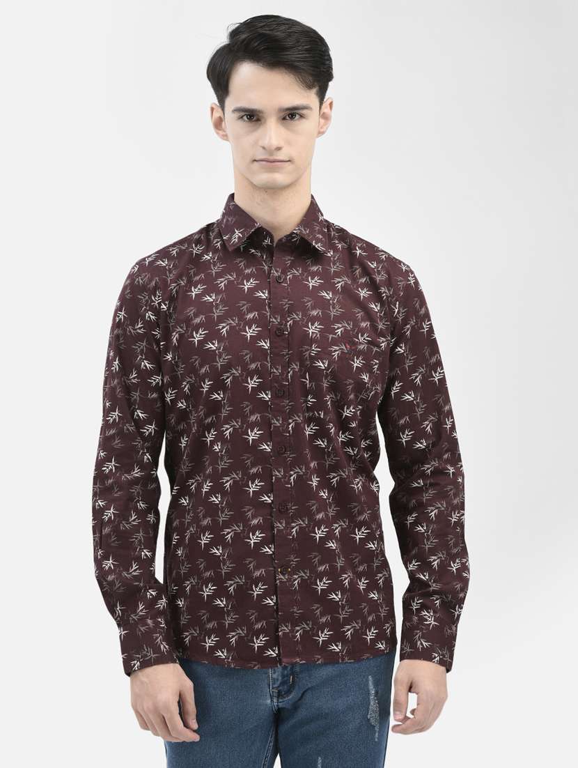 mens leaf print casual shirt