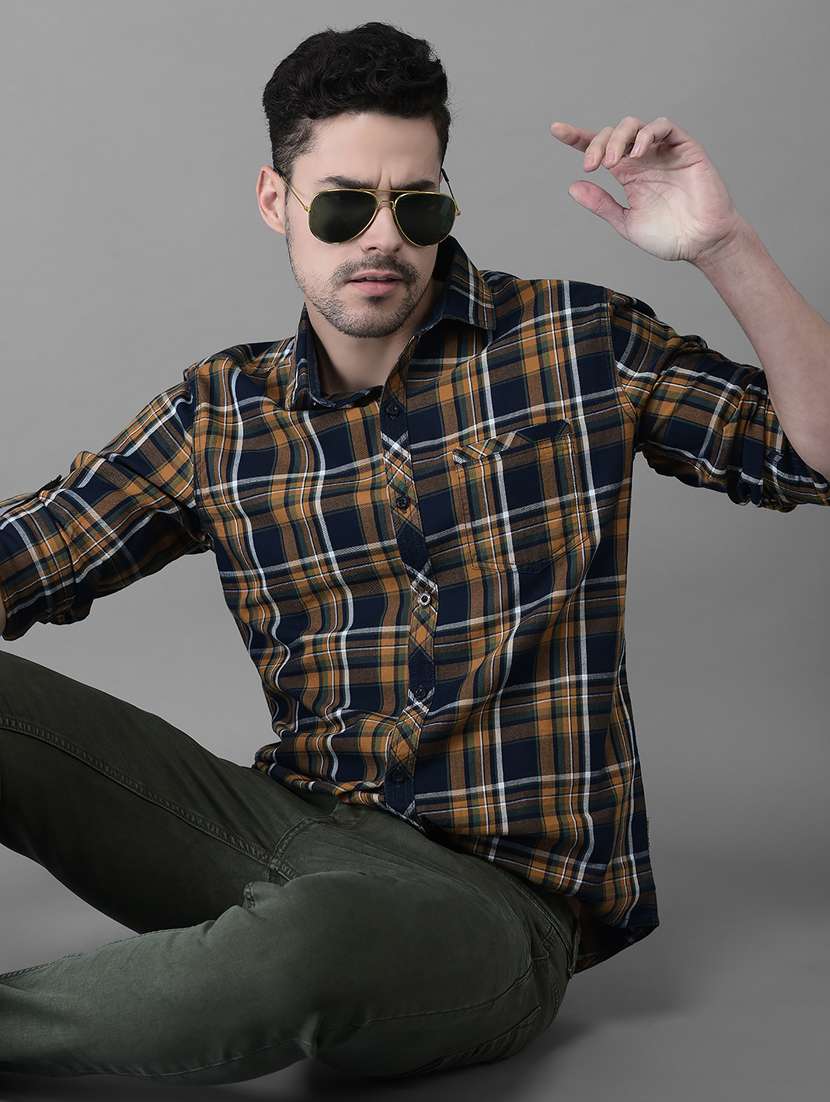 canary london mustard indigo checked slim fit casual shirt - 20059274 -  Standard Image - 4