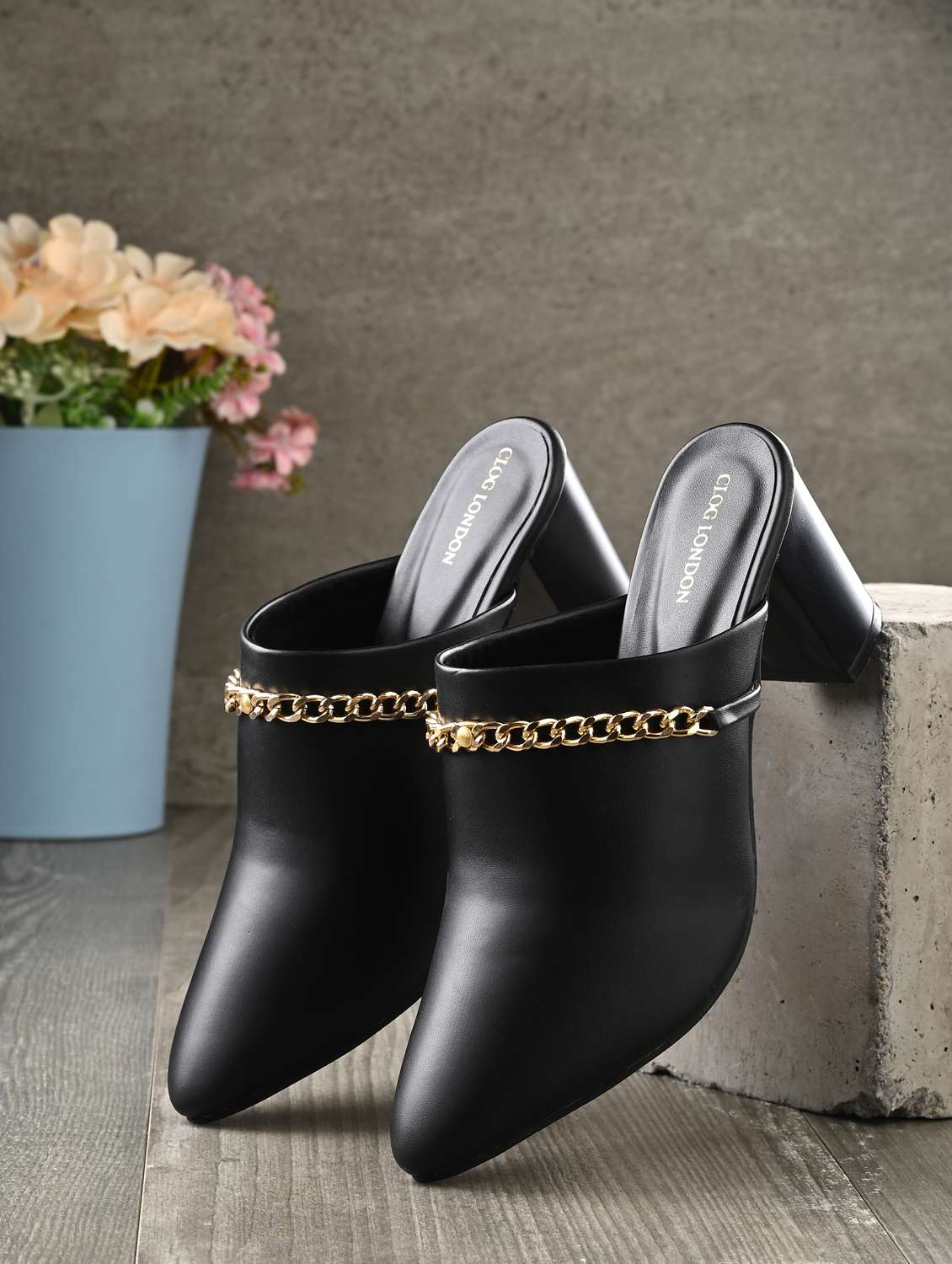 black solid pointed mules - 20059776 -  Standard Image - 1