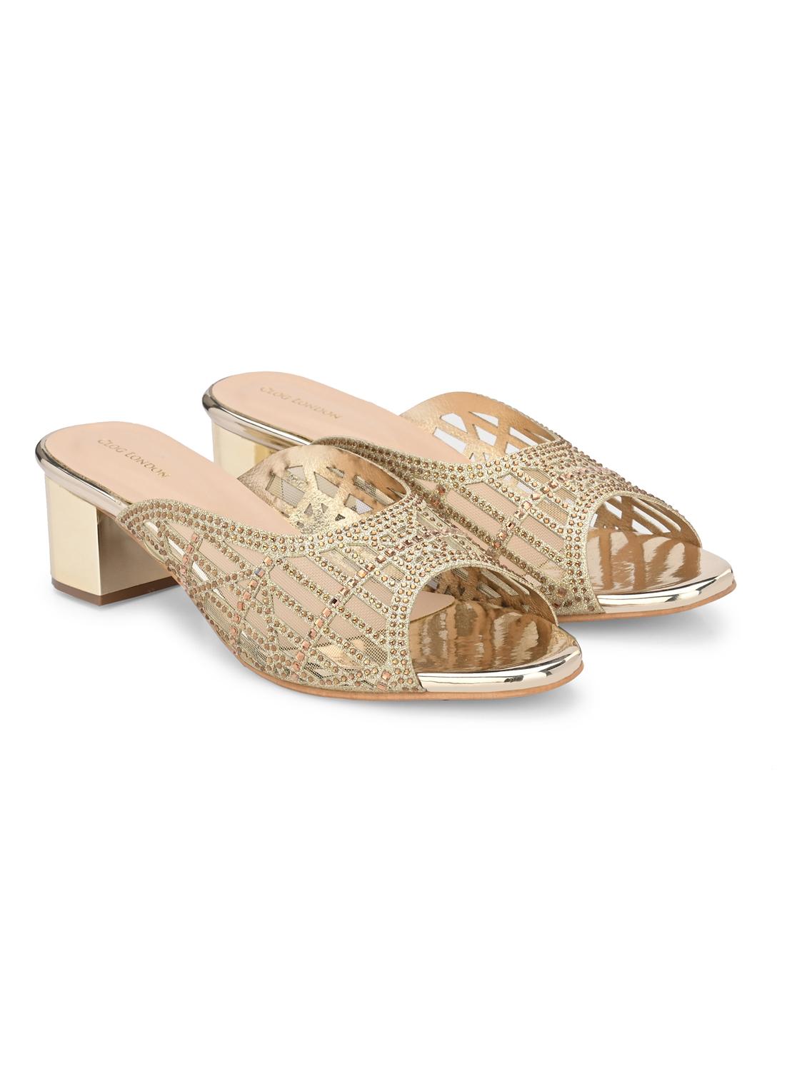 gold synthetic slip on sandals - 20059788 -  Standard Image - 1