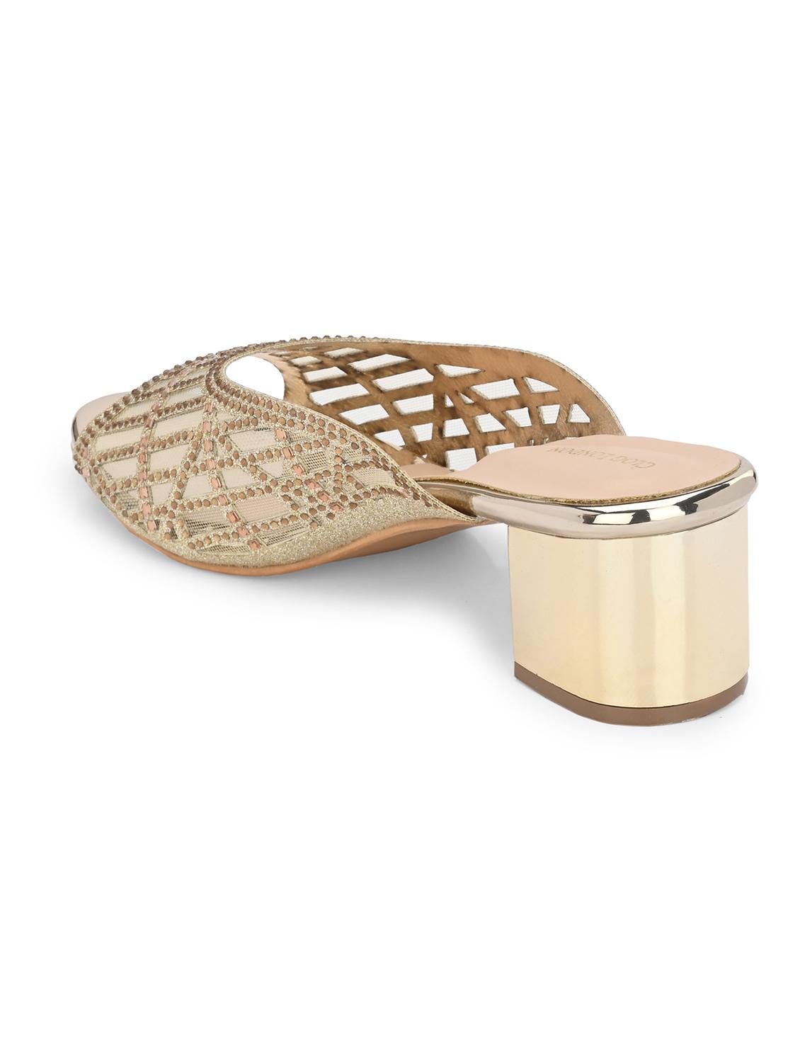 gold synthetic slip on sandals - 20059788 - Standard Image - 4