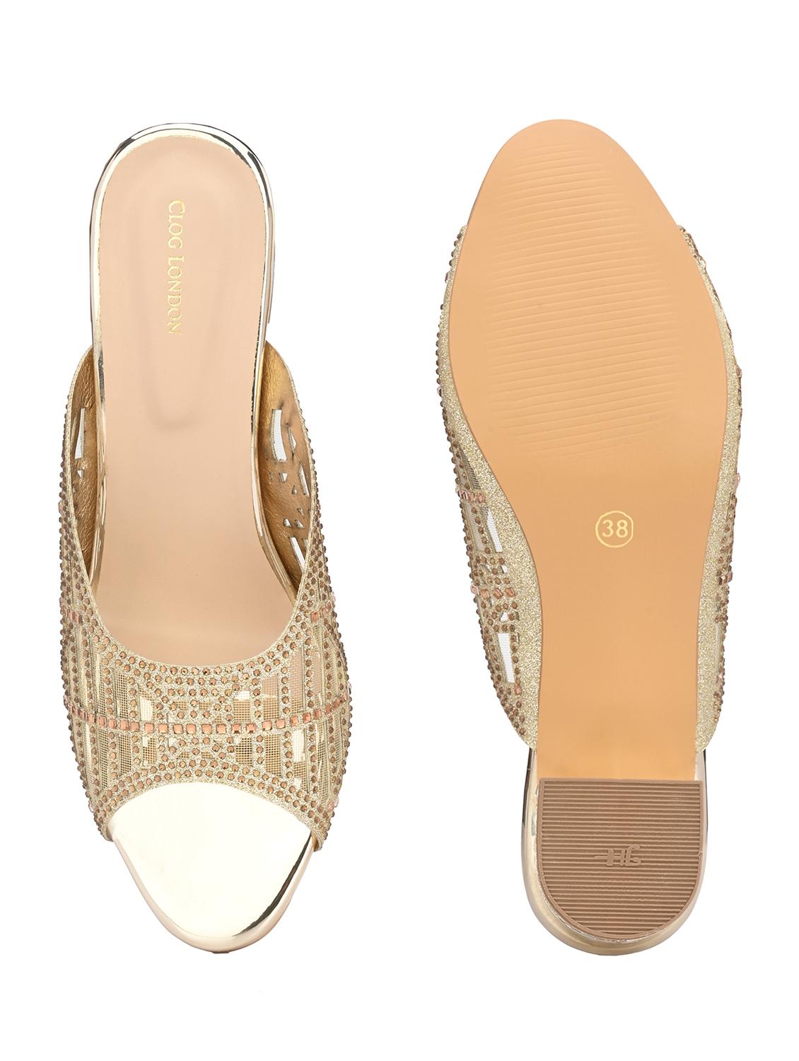 gold synthetic slip on sandals - 20059788 - Standard Image - 6
