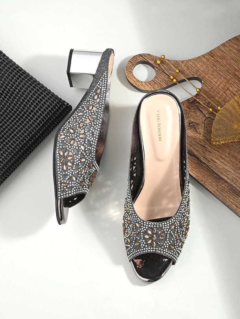 grey synthetic slip on sandals