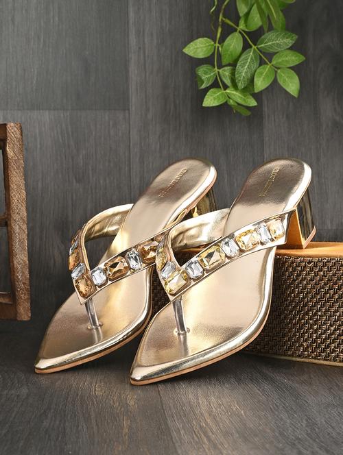 gold synthetic slip on sandals - 20059797 -  Standard Image - 0