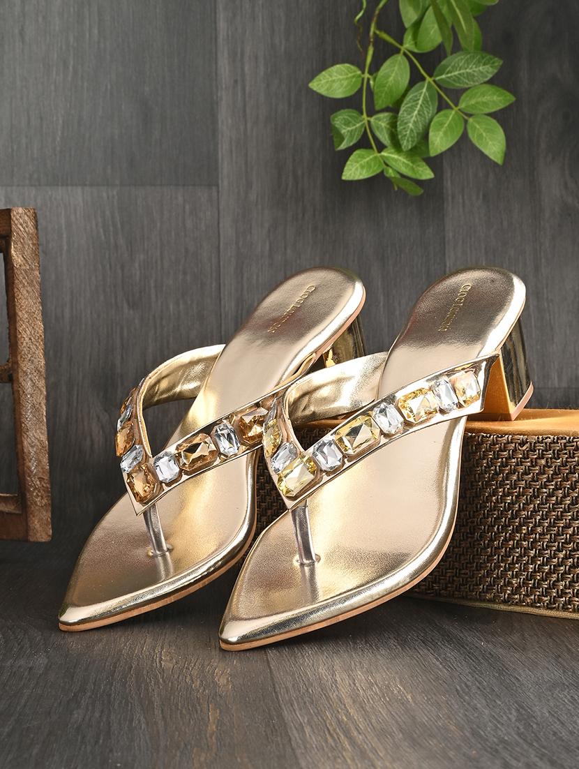 gold synthetic slip on sandals - 20059797 -  Zoom Image - 0