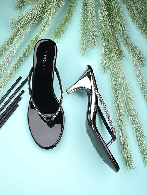 black synthetic slip on sandals - 20059804 - Standard Image - 0
