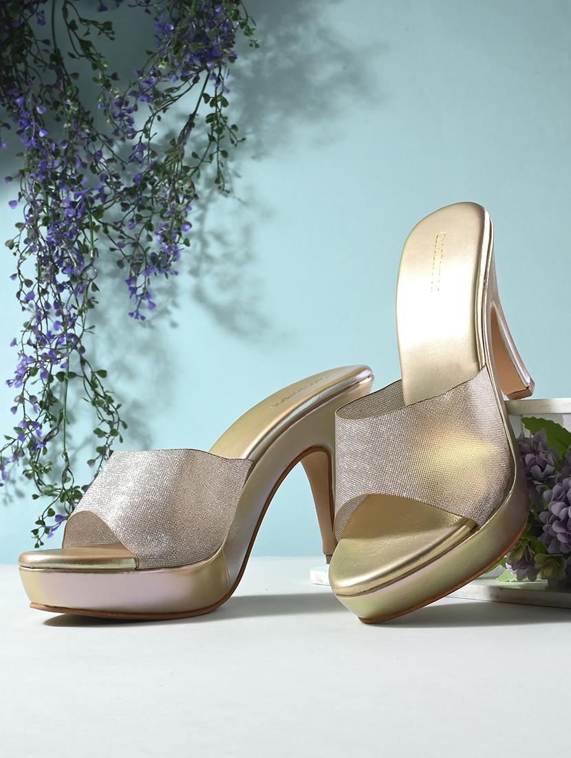 gold synthetic slip on sandals - 20059812 -  Zoom Image - 0