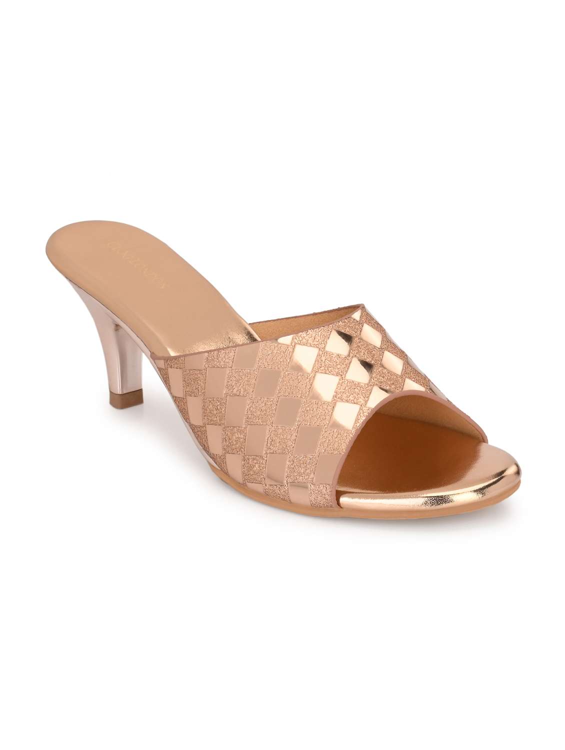 copper synthetic slip on sandals