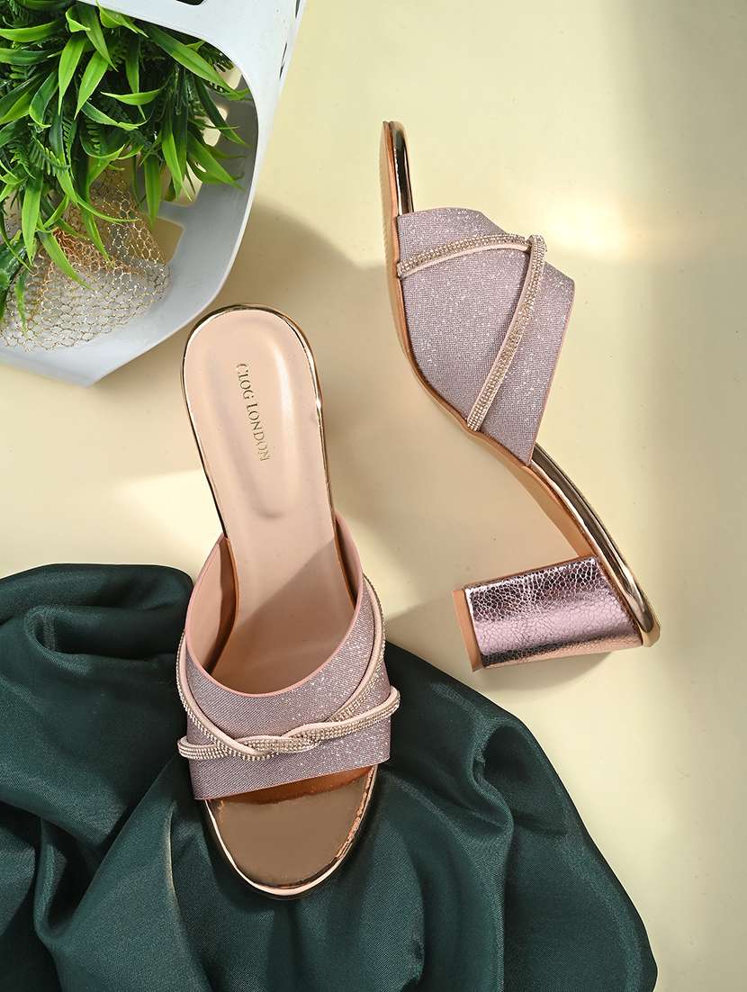 copper synthetic slip on sandals