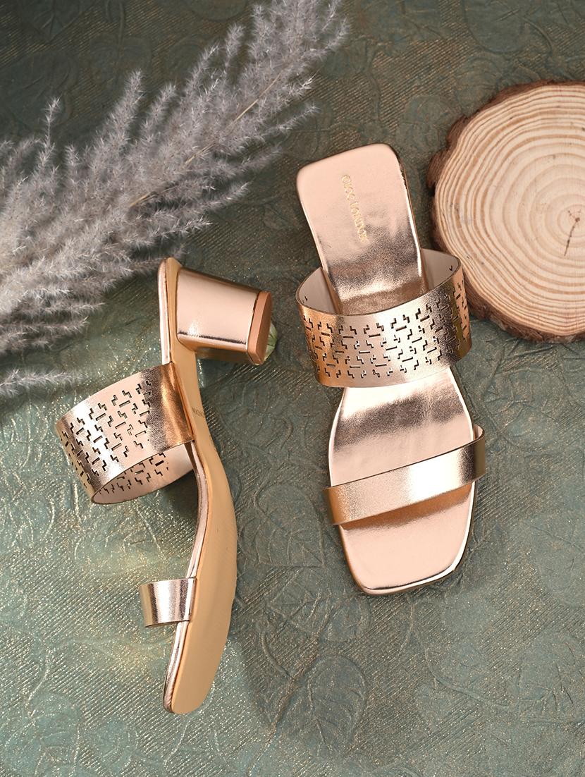 gold synthetic slip on sandals - 20059827 - Zoom Image - 0