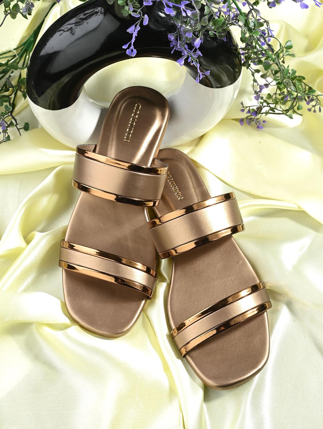copper synthetic slip on sandals - 20059834 -  Standard Image - 1