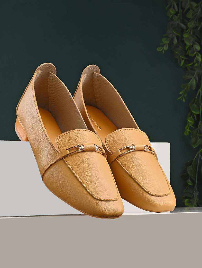 Yellow Synthetic Slip On Loafers