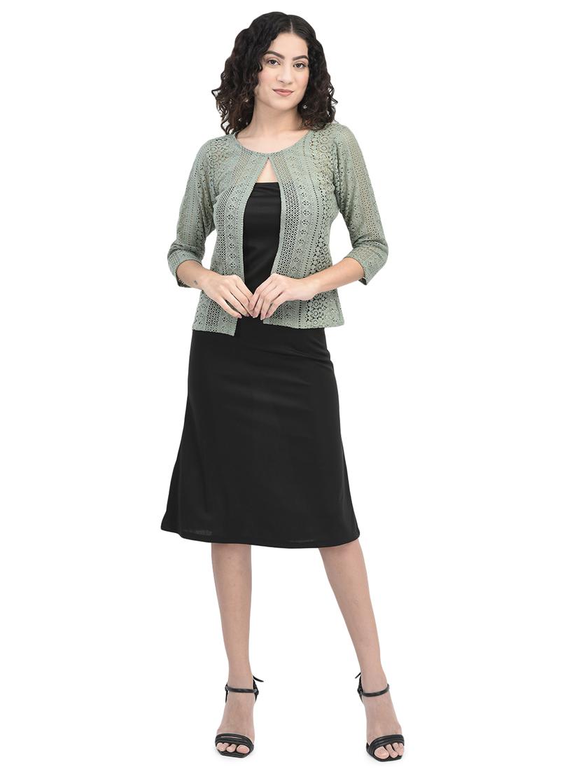 women's knee length dress with crochet shrug - 20059962 -  Zoom Image - 0