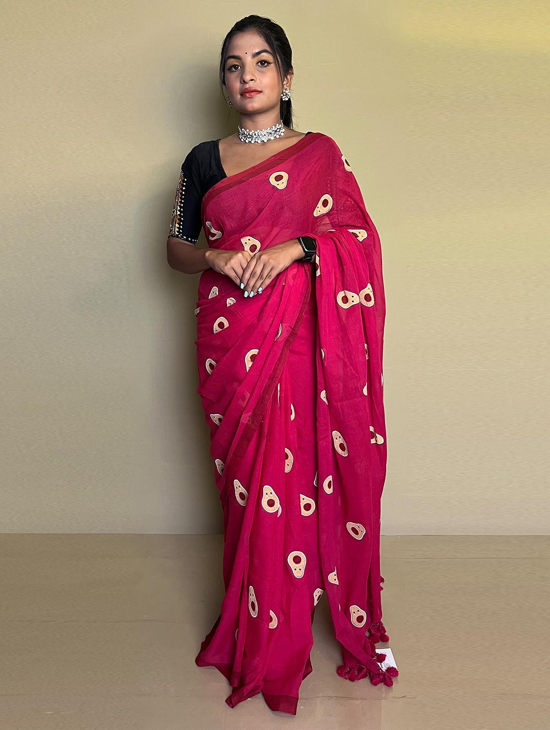 women's quirky pink colored saree - 20060065 -  Zoom Image - 0