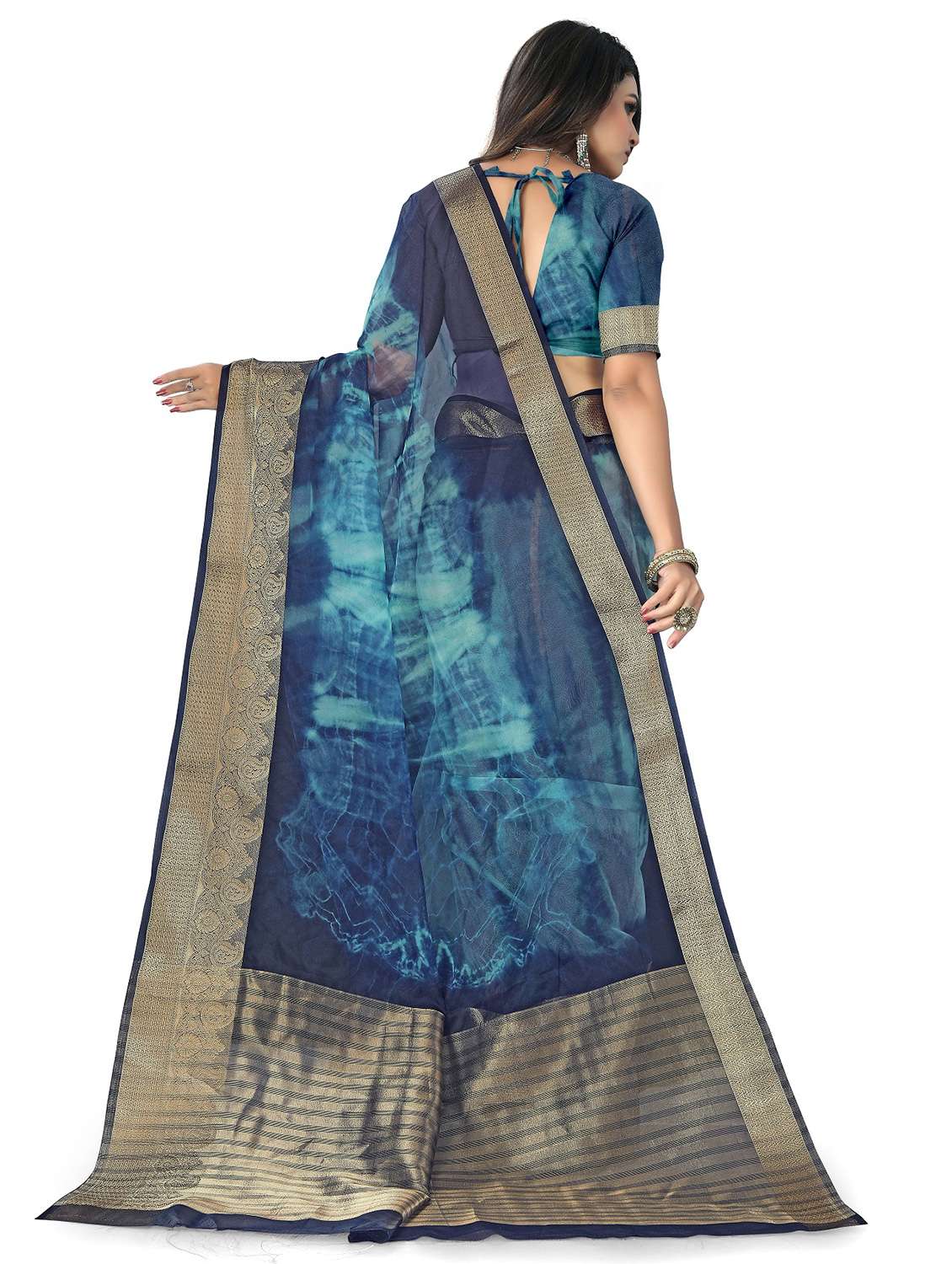 women's shibori blue colored saree with blouse - 20061594 -  Standard Image - 1
