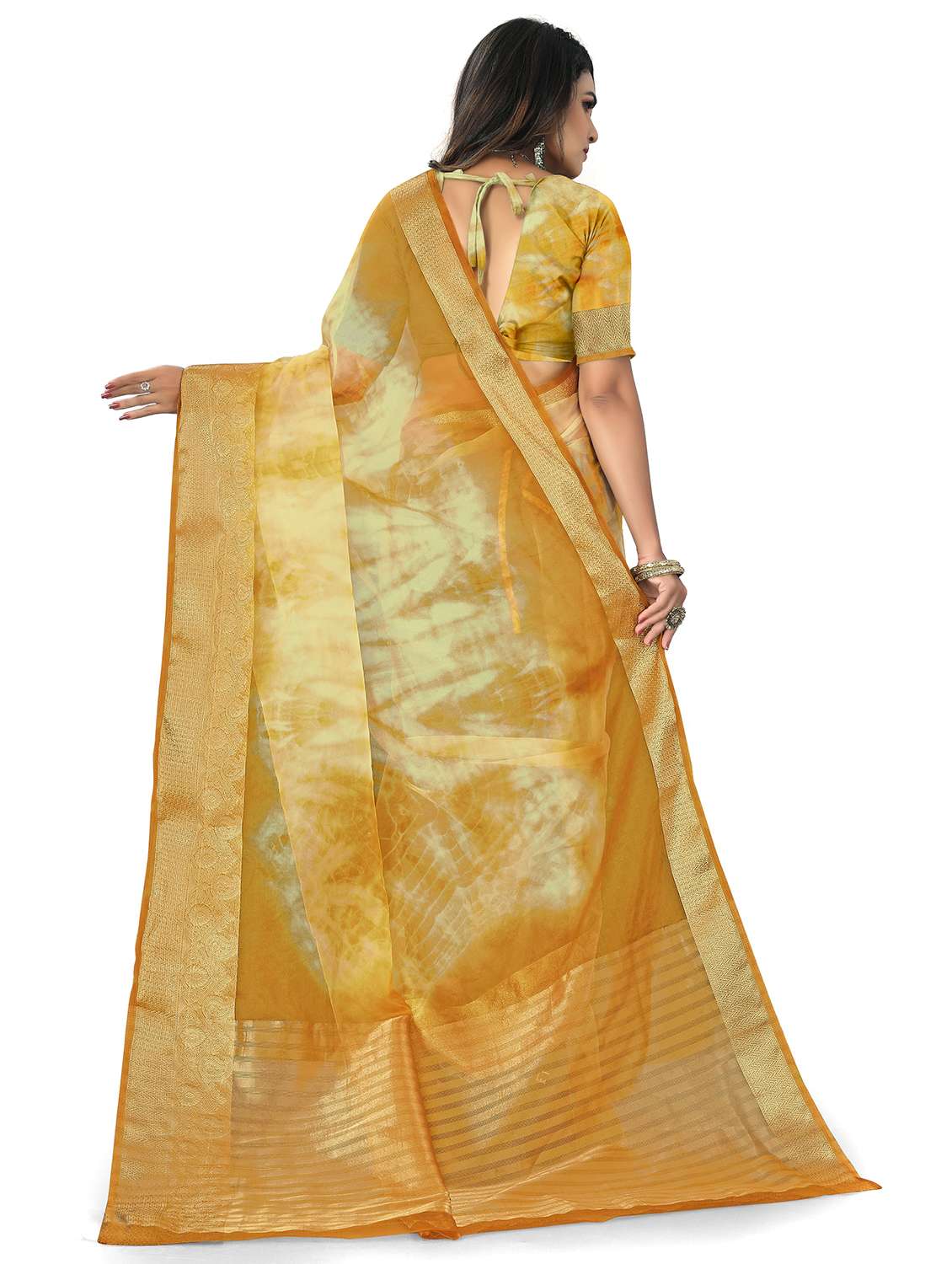 women's bordered mustard colored saree with blouse - 20061595 -  Standard Image - 1