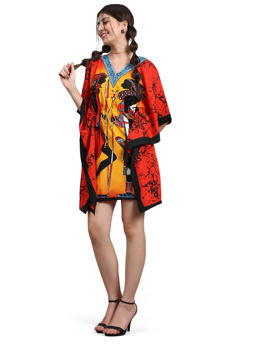orange & yellow relaxed fit printed kaftan dress - 20061691 -  Standard Image - 1