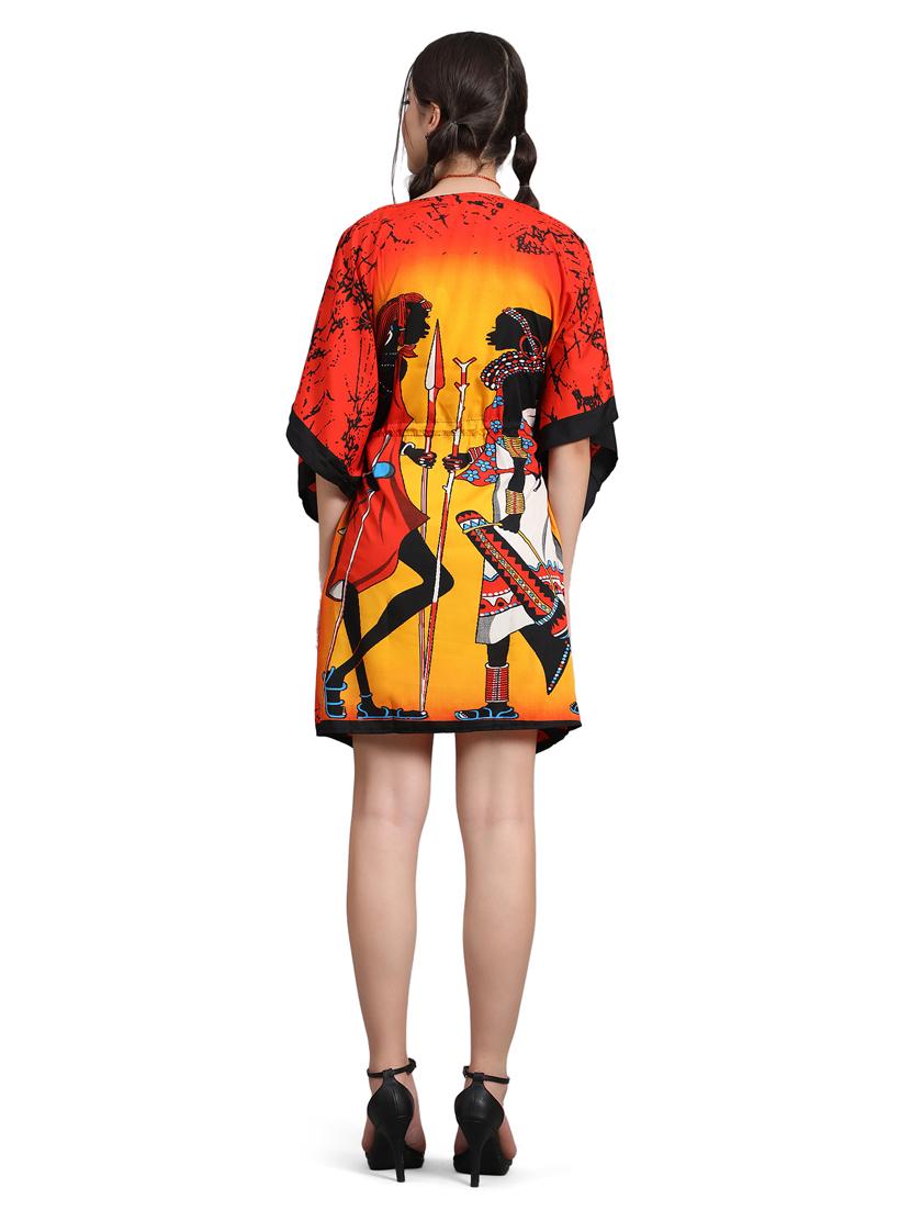 orange & yellow relaxed fit printed kaftan dress - 20061691 - Standard Image - 4