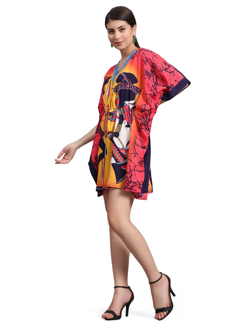 pink & yellow v-neck printed kaftan dress - 20061692 -  Standard Image - 1