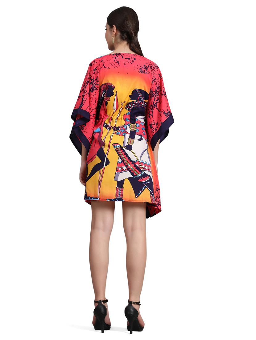 pink & yellow v-neck printed kaftan dress - 20061692 - Standard Image - 4
