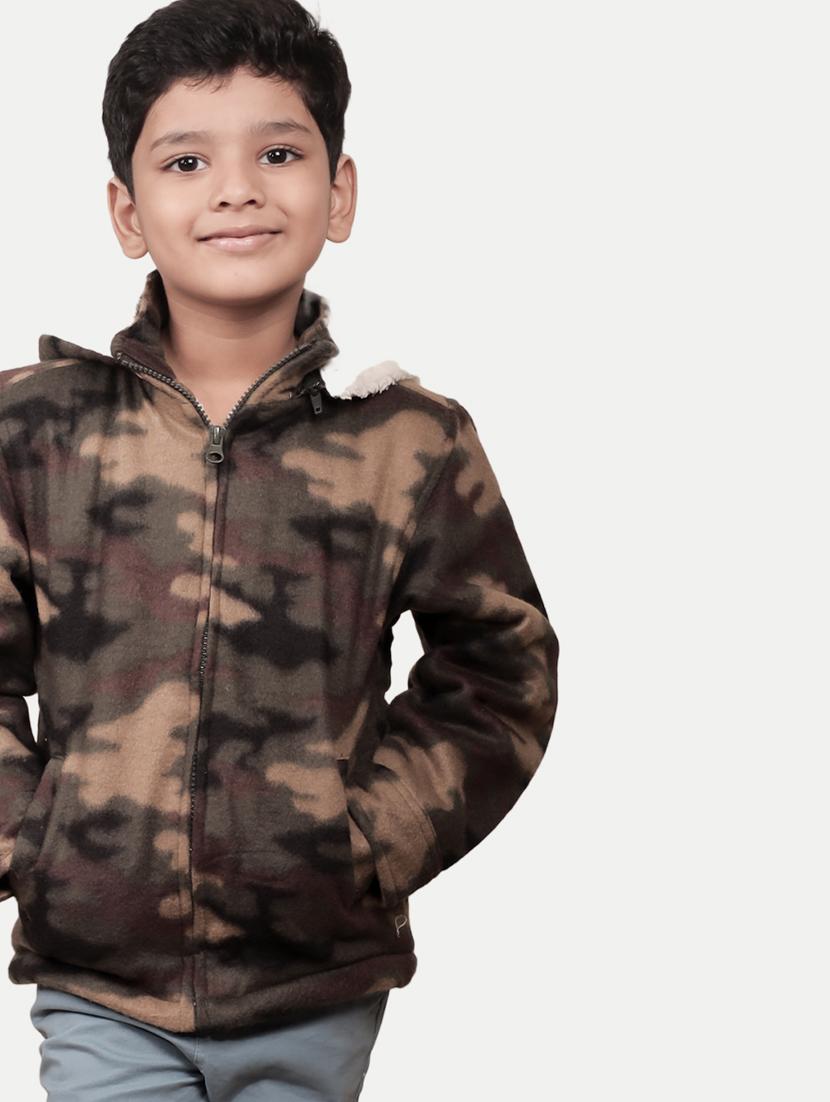 boys brown camouflage long sleeve hooded jacket - 20066839 -  Standard Image - 1