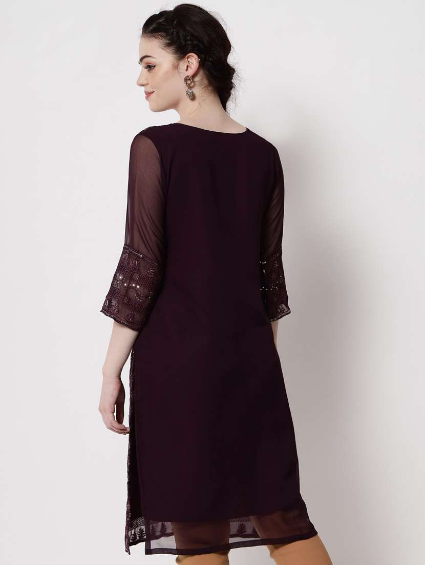round neck tonal embroidered straight kurta - 20067052 - Standard Image - 1