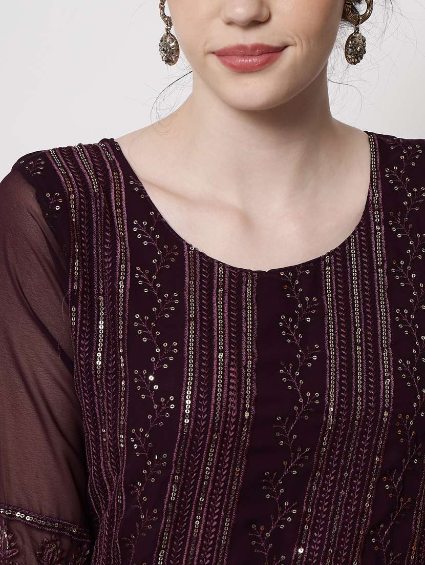 round neck tonal embroidered straight kurta - 20067052 - Standard Image - 4