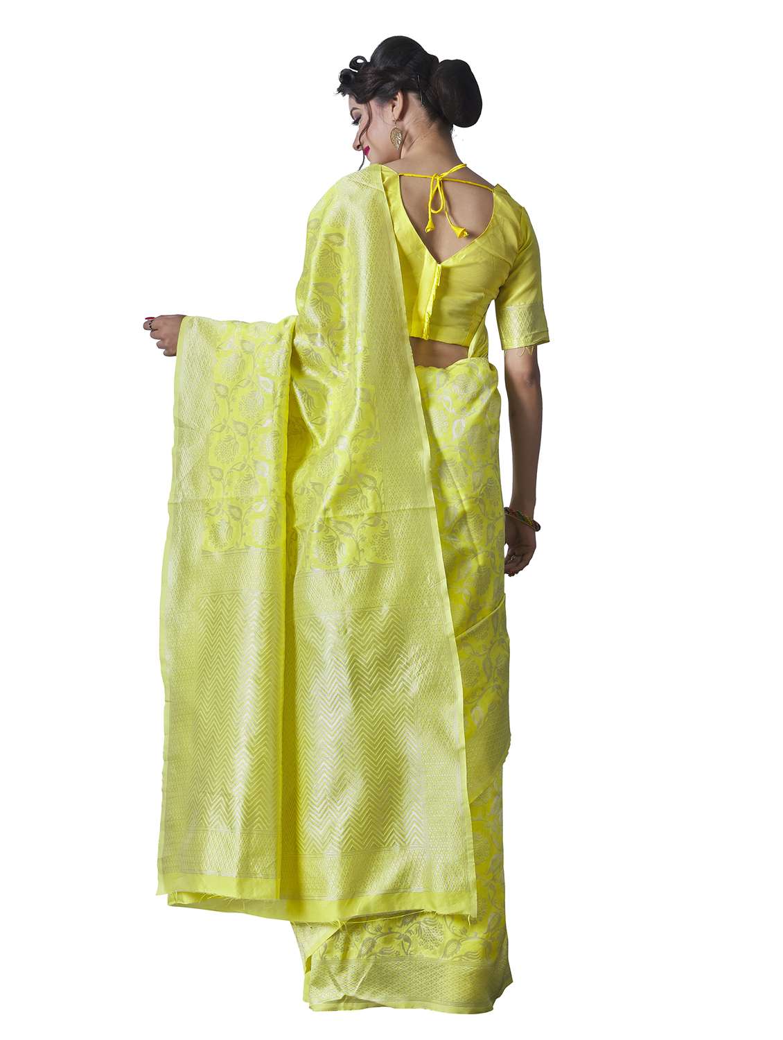 yellow silk banarasi saree with blouse - 20067678 -  Standard Image - 1
