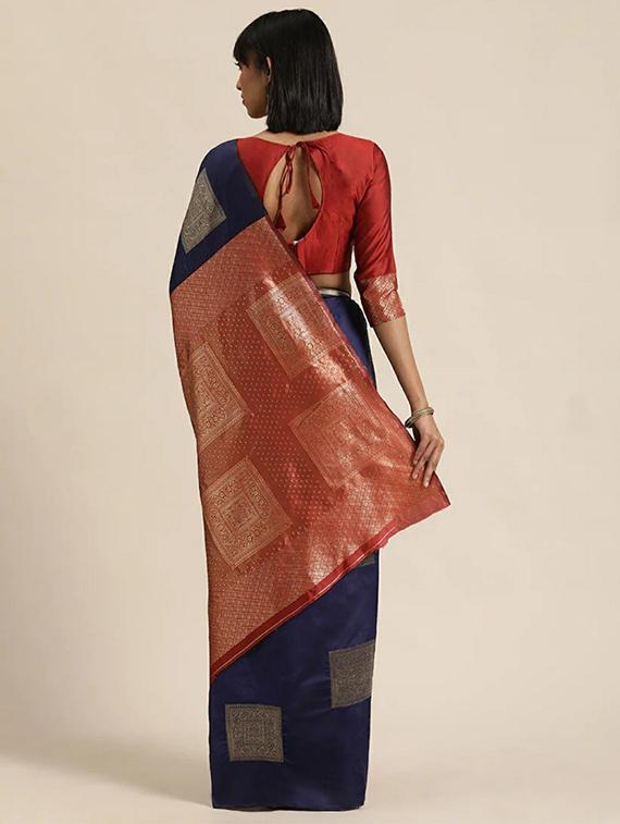 navy silk banarasi saree with blouse - 20067679 - Standard Image - 1