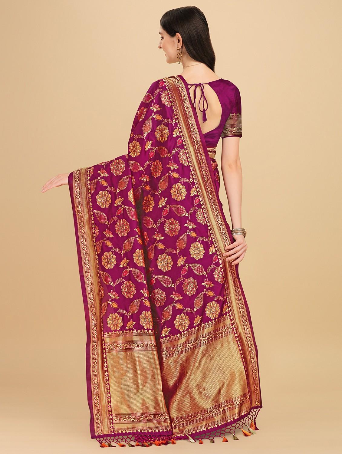 purple silk banarasi saree with blouse - 20067684 - Standard Image - 1