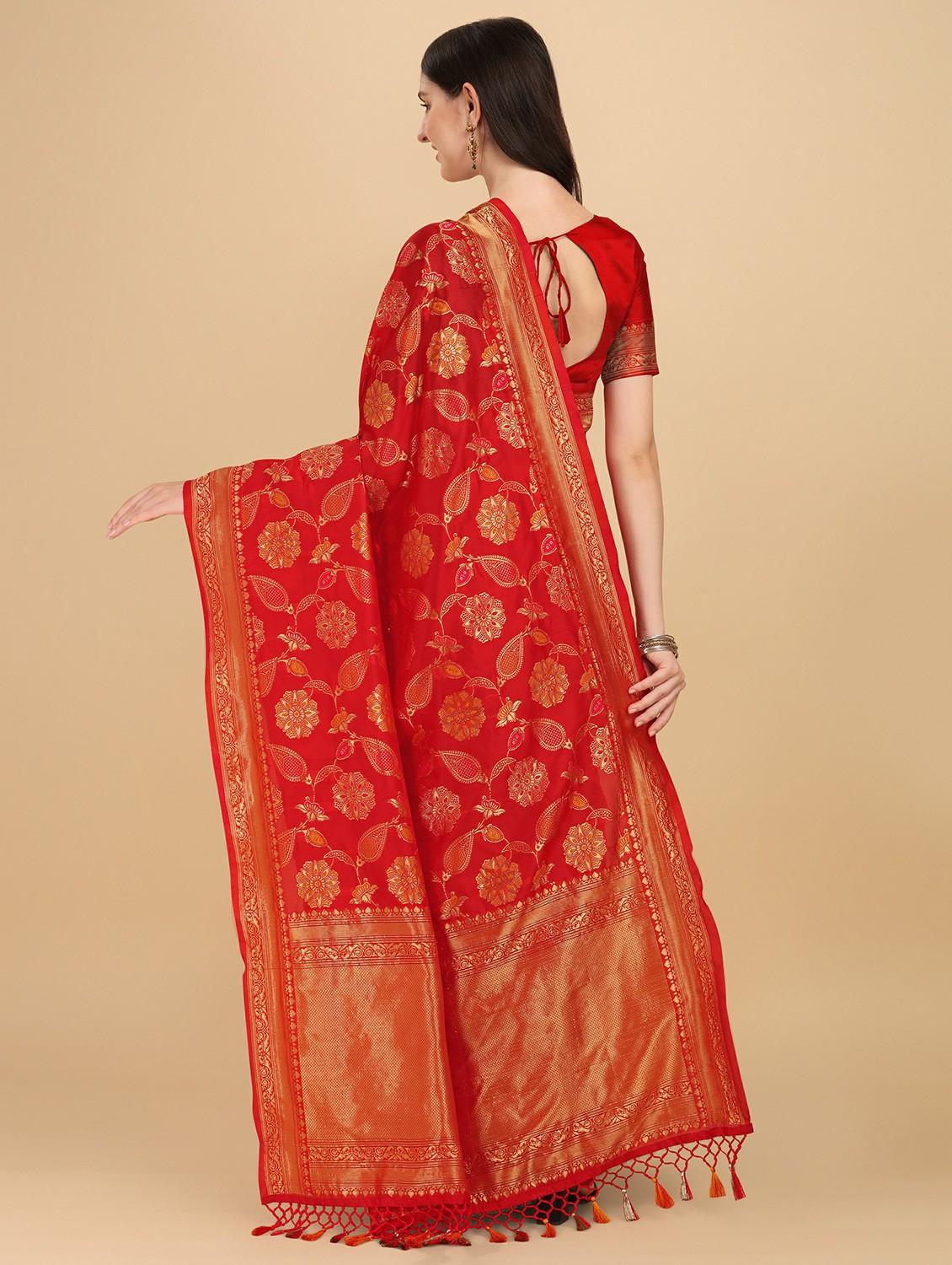 red silk banarasi saree with blouse - 20067686 - Standard Image - 1