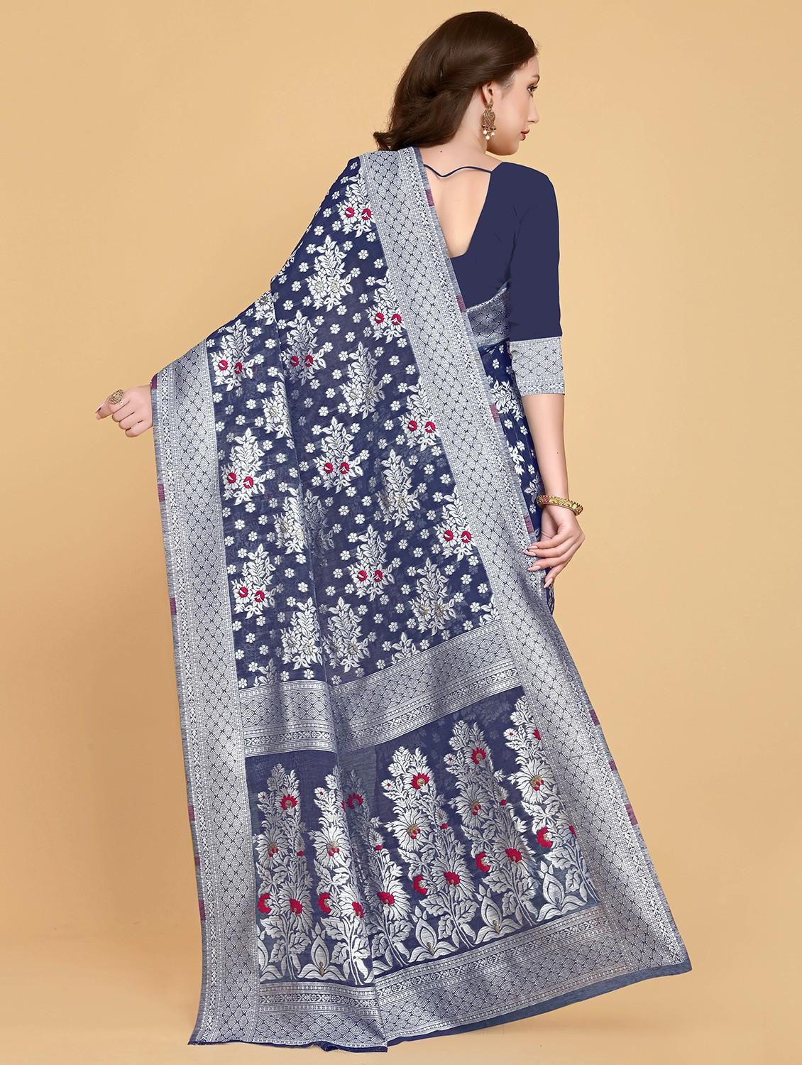 blue banarasi saree with blouse - 20067711 - Standard Image - 1