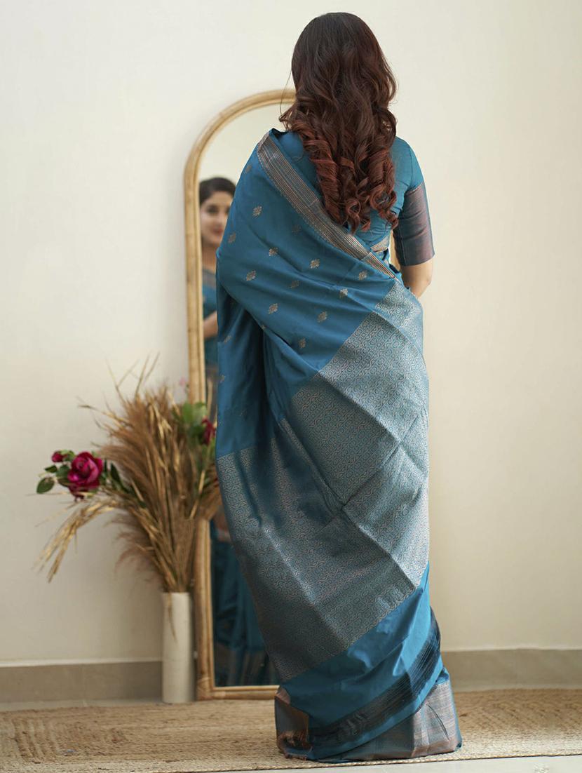blue banarasi saree with blouse - 20067746 - Standard Image - 1