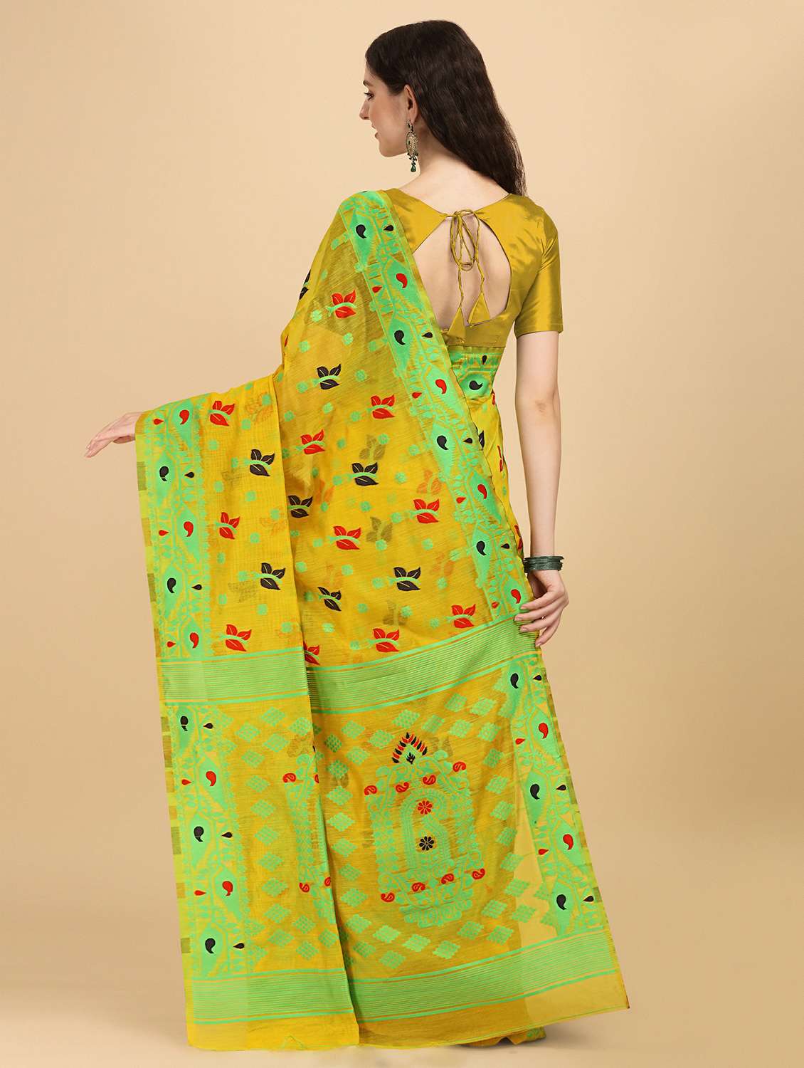 yellow jamdani saree with blouse - 20067753 - Standard Image - 1