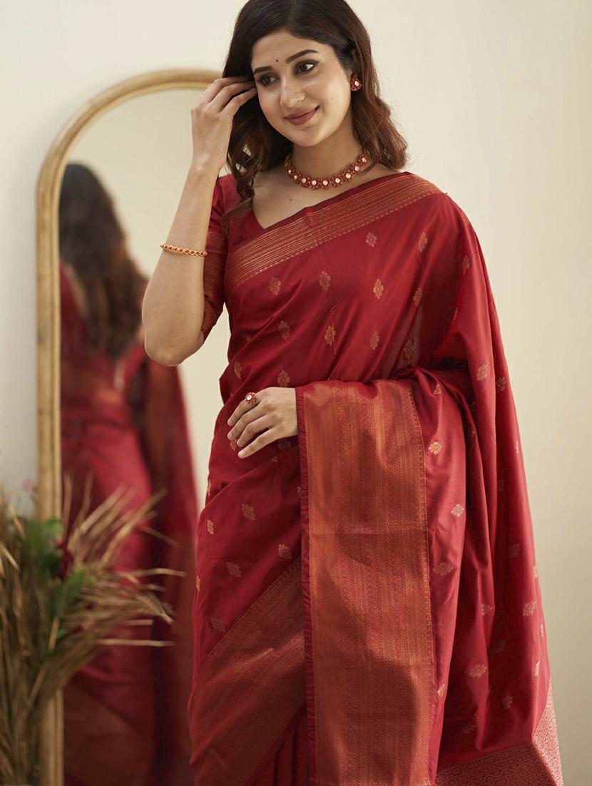 red banarasi saree with blouse - 20067754 -  Standard Image - 1