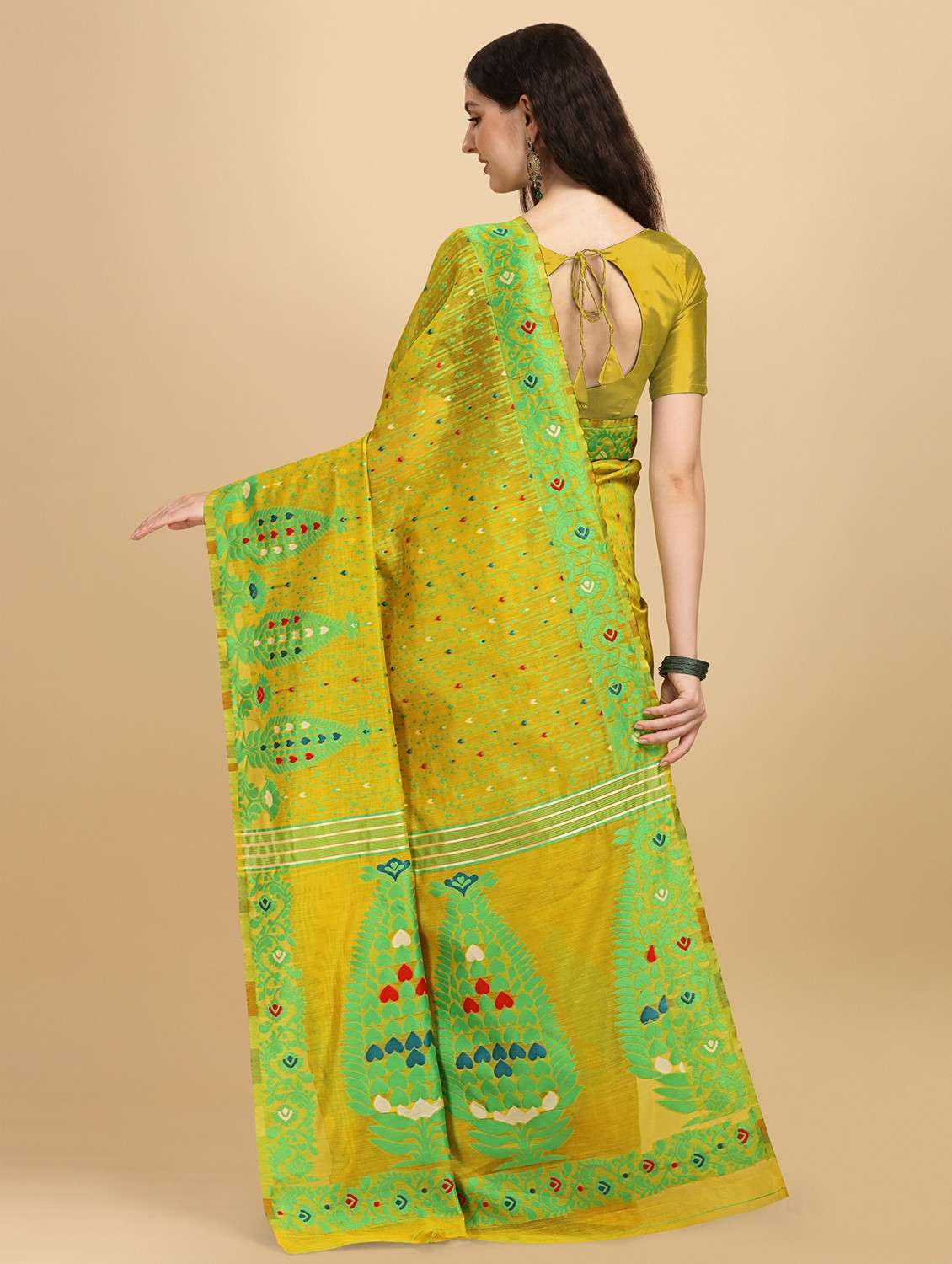 yellow jamdani saree with blouse - 20067766 -  Standard Image - 1